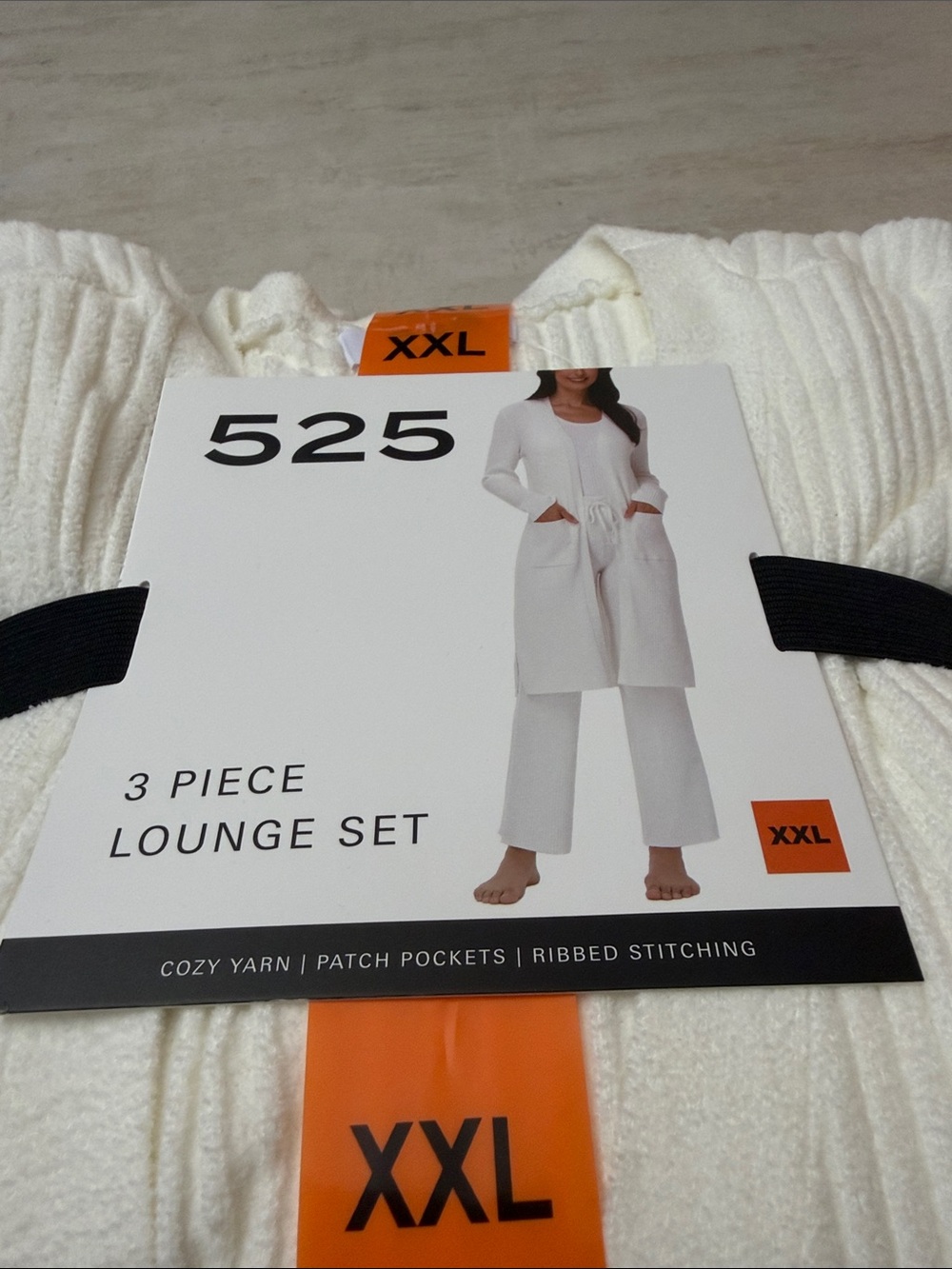 Off White Ribbed Knit Tank, Pants & Long Cardigan Loungewear Set - Picture 9 of 11